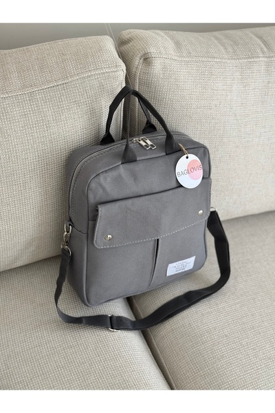 BAGLOVİS Multi Pocket Canvas Medium Size Gray Backpack En25 Boy30