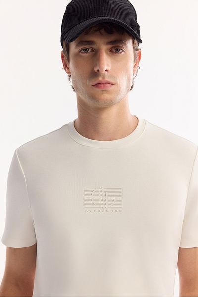 Avva Men's Ecru Bi-Stretch Printed Interlock T-Shirt A52Y1020