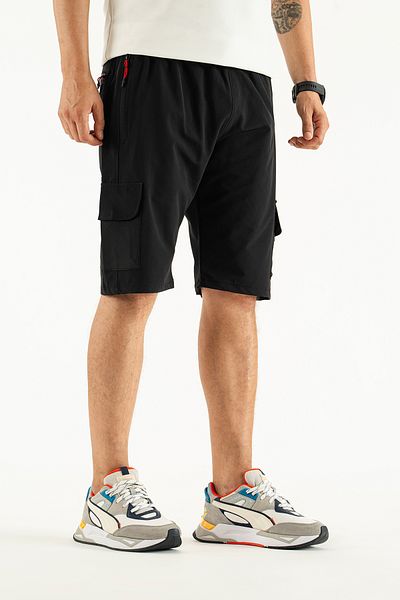 Souris Men's Black Pocket Detailed Breathable Lycra Fabric Outdoor Capri Shorts