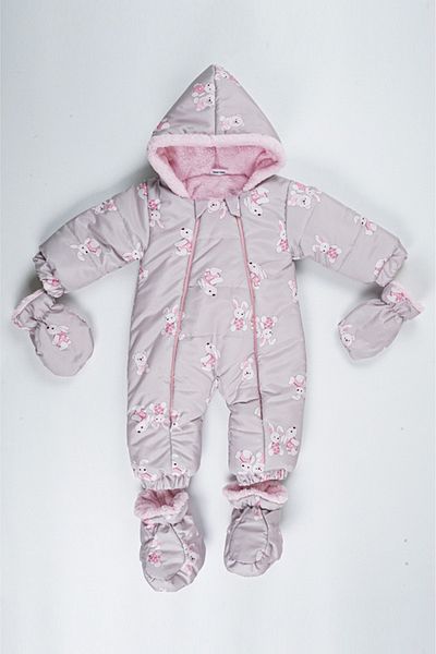 PODİUM GİYİM Trend Cute Rabbit/Bear Pattern Winter Removable Foot/Gloves Hooded Girl Cosmonaut Jumpsuit