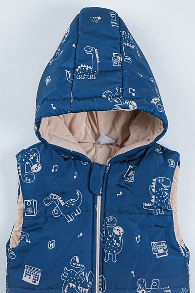 PODİUM GİYİM Trend Special Series Dinosaur Patterned Winter Hooded Boy's Vest
