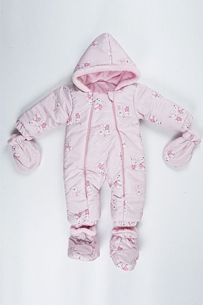 PODİUM GİYİM Trend Cute Rabbit/Bear Pattern Winter Removable Foot/Gloves Hooded Girl Cosmonaut Jumpsuit
