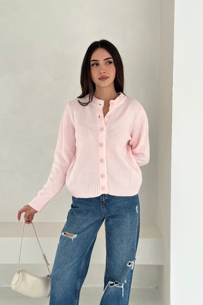 Noi Belis Soft Textured Crew Neck Knitwear Cardigan Aw25Hi0001