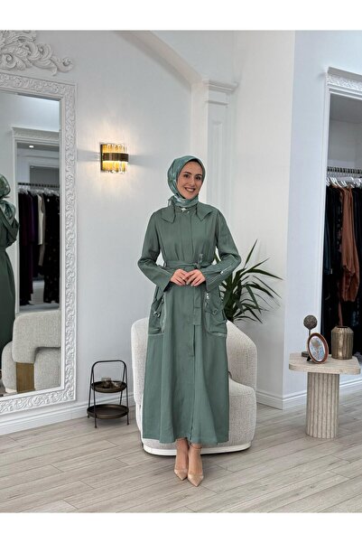 MissWhence Cep Detaylı Pardesü Yeşil 37523