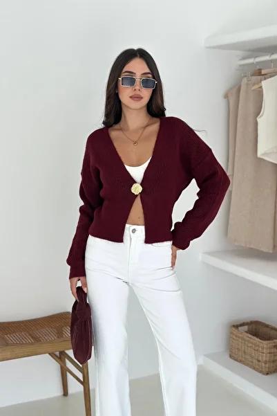 Noi Belis Soft Textured Big Button Detailed Knitwear Cardigan Aw25Hi0002