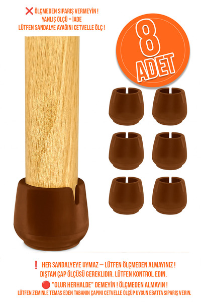 Kacar Home 8 Adet Kahverengi Silikon Masa Sandalye Pabuç 1,7 cm – 2,1 cm Aras...
