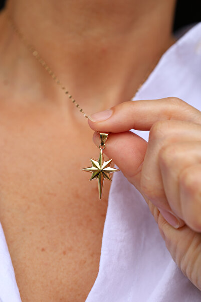 Yenigün Kuyumculuk 14 Ayar Altın Bombeli Yuvarlak Kenar Detaylı Kutup Yıldızı...