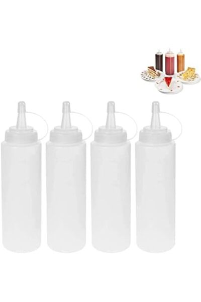 Generic 4pcs 240ml Squeeze Squirt Condiment Bottles, with Cap Lids and Discrete Measurements for Sauc