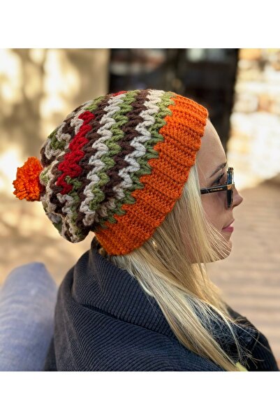 yucin Handmade Patterned Knitted Beanie – Black Sea Style Ethnic Winter Women's Men's Unisex Hat