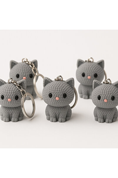 Three Dittle Birds Cute Gray Cat Keychain