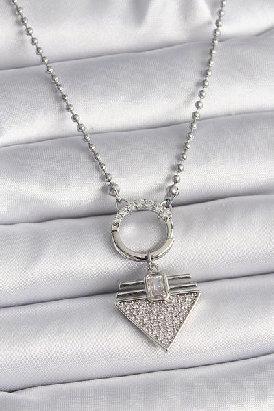 REBORN DESIGN 316L Steel Ball Chain Zircon Stone Triangle Model Women's Necklace