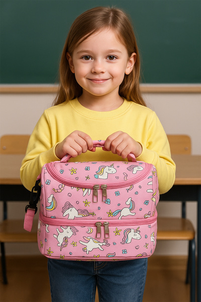 BYENS Lunch Box Thermos Girl Boy Children School Meal Thermal Bag Kindergarten 2 Compartments Thermal Insulated