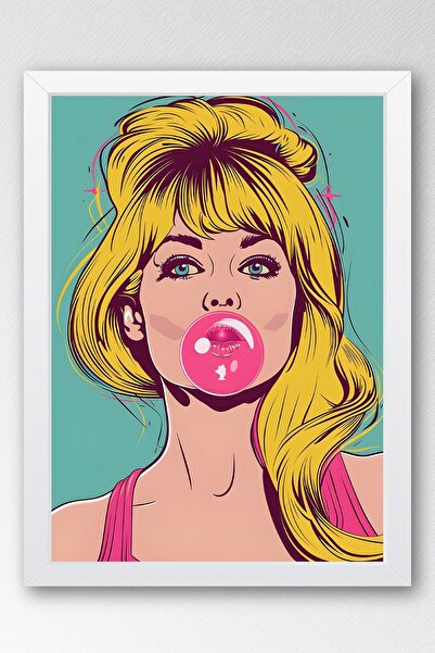 Saturn Balon Bubble Blower Femeie Pictură în cadru - Pictură poster Pop Art