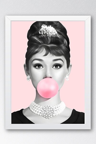 Saturn Pictură înrămare cu balon de gumă roz Audrey Hepburn - Pictură poster Pop Art