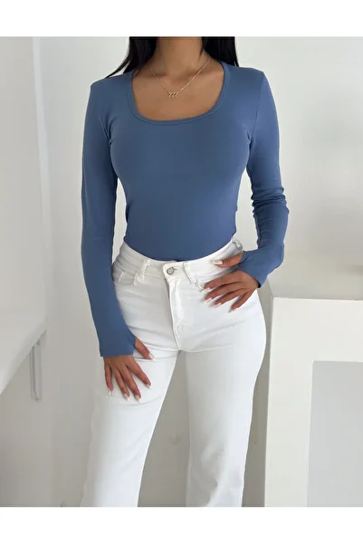 MaxiMor Women's Blue Cotton U Neck Finger Snap Body