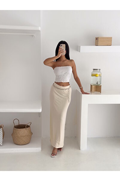 MaxiMor Women's Elastic Waist Comfortable Fit Long Stretch Viscosse Fabric Skirt Height 100 cm Belt Not Included