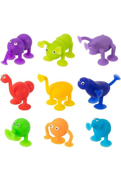 erorex Suction Cup Toys 9 Piece Silicone Baby Sensory Toys Strong Suction Cups Bath Toys Toddlers 1 3 Safe