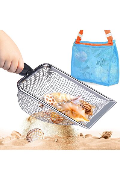 erorex Beach Net Shovel Mesh Bag Collecting Seashells Stainless Steel Sand Filter Shovel Kids Shark Tooth