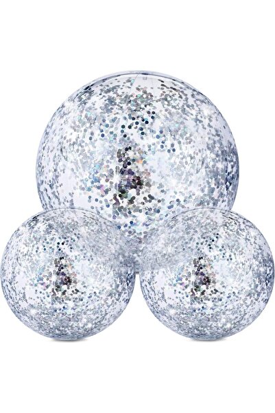 erorex 3 Pieces Inflatable Beach Ball Glitter Beach Ball Floatable Confetti Ball Summer Beach Pool Party