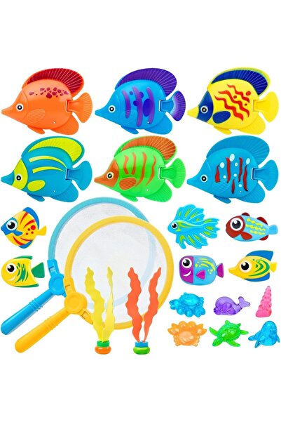 erorex 23 Pcs Pool Toys Kids Pool Swimming Toys Grab Fishing Game Set Storage Bag Bathtoys Summer Pool