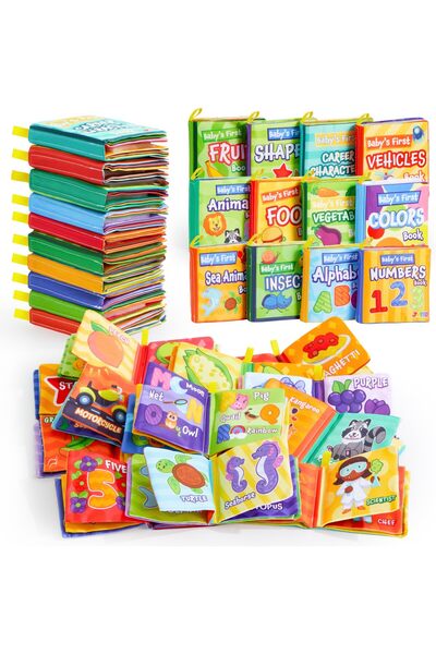 erorex 12 Pcs Bath Books Nontoxic Fabric Soft Crinkly Cloth Books Waterproof Bathtub Pool Early Education