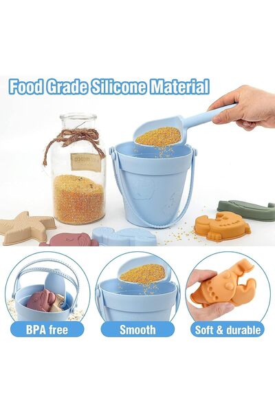 erorex Silicone Beach Toys 8Pcs Silicone Sand Bucket Shovel 3D Marine Theme Molds Beach Sand Toys Silicone