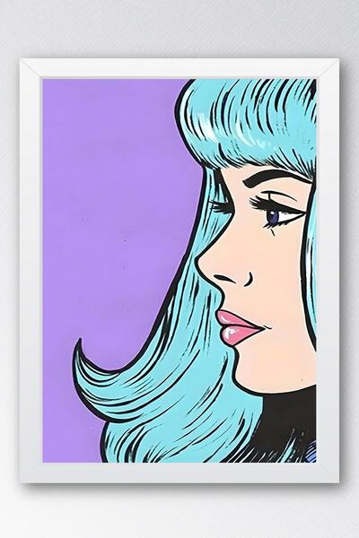 Saturn Woman with Blue Hair Framed Painting - Pop Art Poster Painting