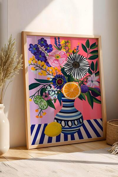 Saturn Fruit and Flower Vase Framed Painting - Pop Art Poster Painting