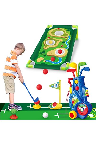 erorex مجموعة مضارب الجولف للأطفال الصغار، لوحة جولف، حصيرة وضع 4 كرات، 4 مضارب جولف، عربة جولف داخلية