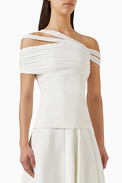 Eegen Studio Saffira Asymmetric Top - Comfortable Rib-Knit, Strapless, Mesh D...