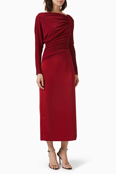 Eegen Studio Mirabel Midi Elbise - 50'ler Glamouru, Uzun Kollu, Drapeli Yaka,...