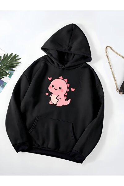 Revasser Unisex Erkek/Kadın Pembe DİNO Renkli Özel Baskılı Pamuklu Oversize K...