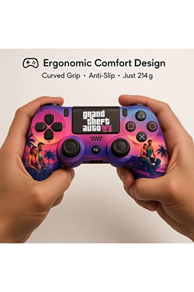 Generic GTA 6 Themed Wireless Gaming Controller | Dual Vibration, Turbo, Type-C Charging for PS4