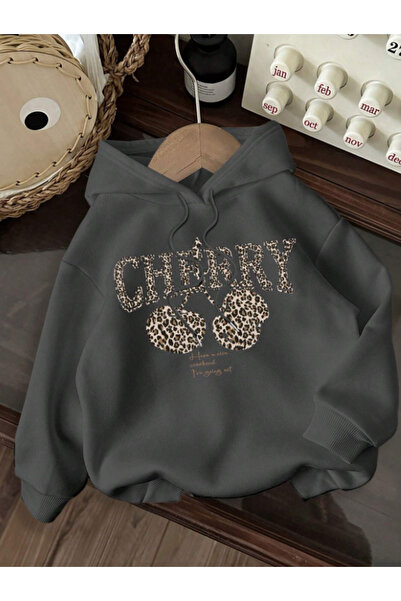 Revasser Unisex Erkek/Kadın LEOPARLI CHERRY Renkli Özel Baskılı Pamuklu Overs...