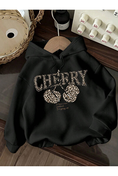 Revasser Unisex Erkek/Kadın LEOPARLI CHERRY Renkli Özel Baskılı Pamuklu Overs...