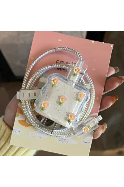 daystar İphone 18w/20w ile Uyumlu Şarj Aleti Kılıfı, Çiçek Figürlü Kablo Koru...