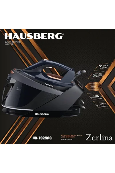 Hausberg Statie de calcat HB-7925NG, 3000W, 40-50g/min, 1.5l, auto-curatare, termostat, ceramica, negru