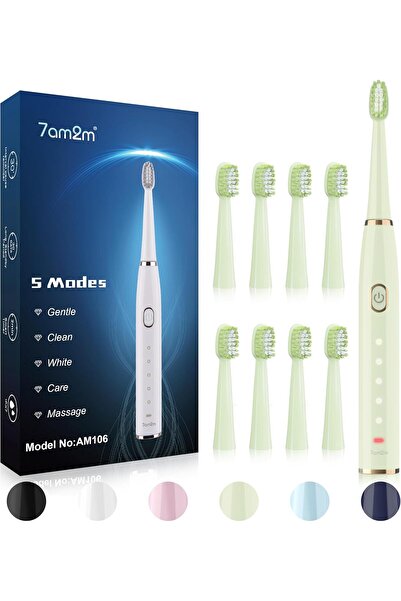 7am2m فرشاة أسنان كهربائية سونيك للبالغين والأطفال - فرشاة أسنان عالية الطاقة قابلة لإعادة الشحن مع 8 رؤوس