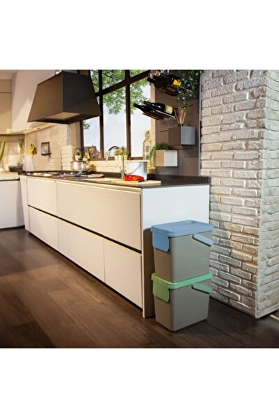 Snips 25L Recycling Bin for Separate Waste Collection – Grey with Light Green Lid, Made in Italy