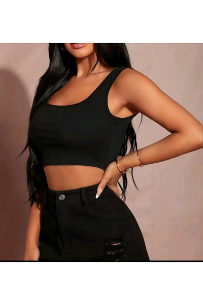 CARABO MODA Mini crop cu decolteu în formă de U, cu spatele deschis și fața deschisă