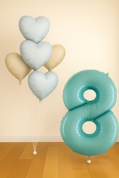 Balonsan -8- مجموعة عيد ميلاد على شكل قلب من رقائق الفويل باللون الأزرق القديم