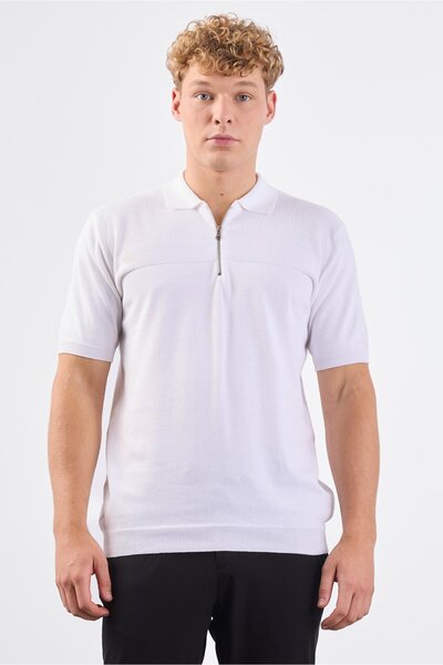 Dufy Men's Slim Fit Polo Collar White Knitwear T-Shirt