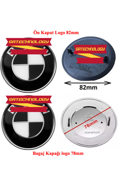 SATECHNOLOGY Bmw E39 kasa kaput ve bagaj logo Uyumlu  2li(Siyahbeyaz-82mm78mm)
