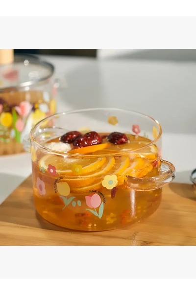 rexa Clear Heat-Resistant Glass Pot with Lid and Floral Decorations - 1.8 L - 2SS1-A05-010