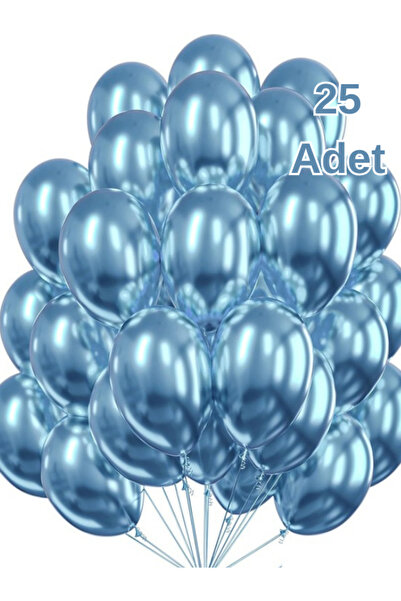 Baloncu Dükkanı 25 Adet Açık Mavi Metalik Balonlar Parlak Parti Balonu Mezuni...