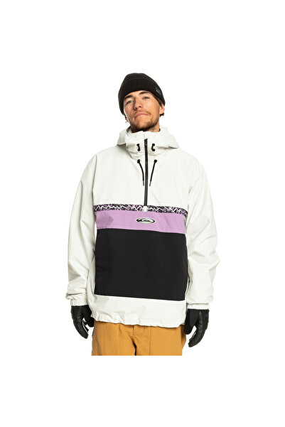 Quiksilver White Men's Hooded Collar Regular Fit Waterproof Ski Coat EQYTJ03421 Steeze Jk