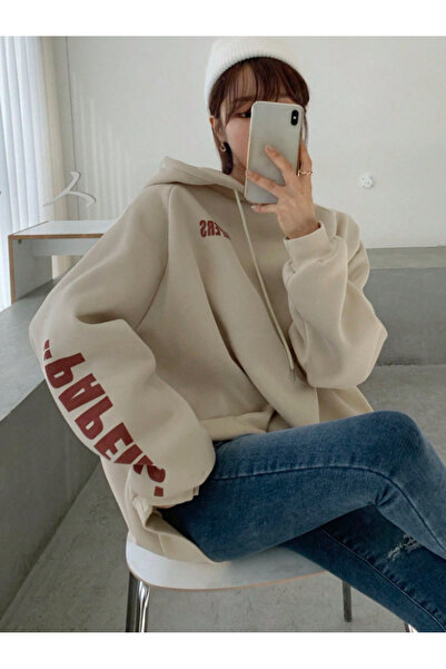 Revasser Unisex Erkek/Kadın PAPERS Renkli Özel Baskılı Pamuklu Oversize Kapüşonlu Sweatshirt