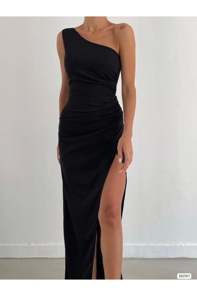 COTTONLAB Γυναικείο ύφασμα Diver Crepe με έναν ώμο με λεπτομέρεια μάξι φόρεμα