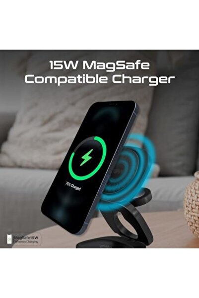 Promate Foldable 4-in-1 Charging Station, GaNFast™ 65W Magsafe with 15W Wireless Pad, AirPods and