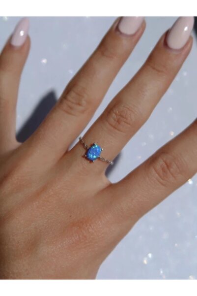 Reorah Collection Oval Chain Yüzük Mavi Opal 925 Ayar Gümüş